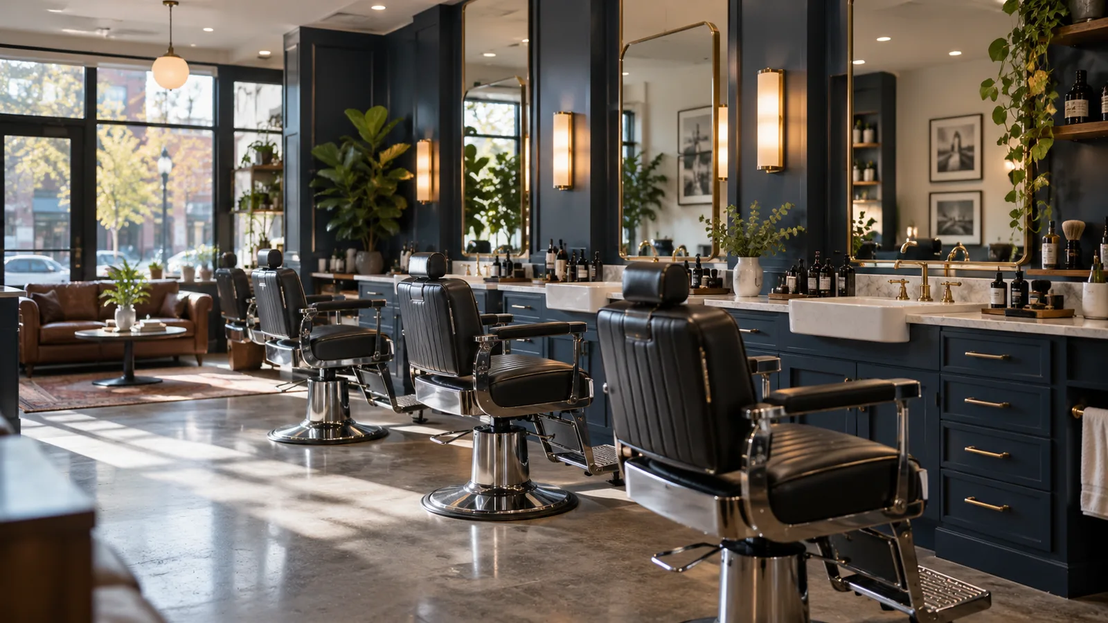 Welcoming contemporary barber studio interior